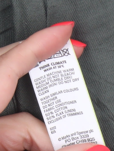 Marks & Spencer Men Green 44in 33in Linen Cotton Chino Trousers