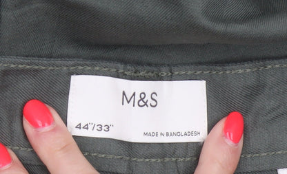 Marks & Spencer Men Green 44in 33in Linen Cotton Chino Trousers