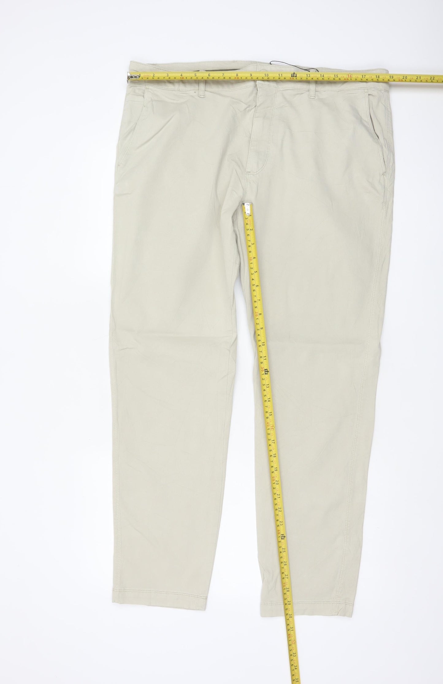Marks & Spencer Men's Beige Chino Trousers 38W 31L Regular Cotton Stretch