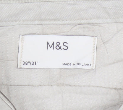 Marks & Spencer Men's Beige Chino Trousers 38W 31L Regular Cotton Stretch