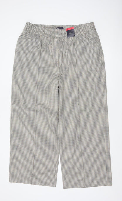 Marks and Spencer Women’s Beige Check Wide Leg High Rise Trousers UK 18 Short