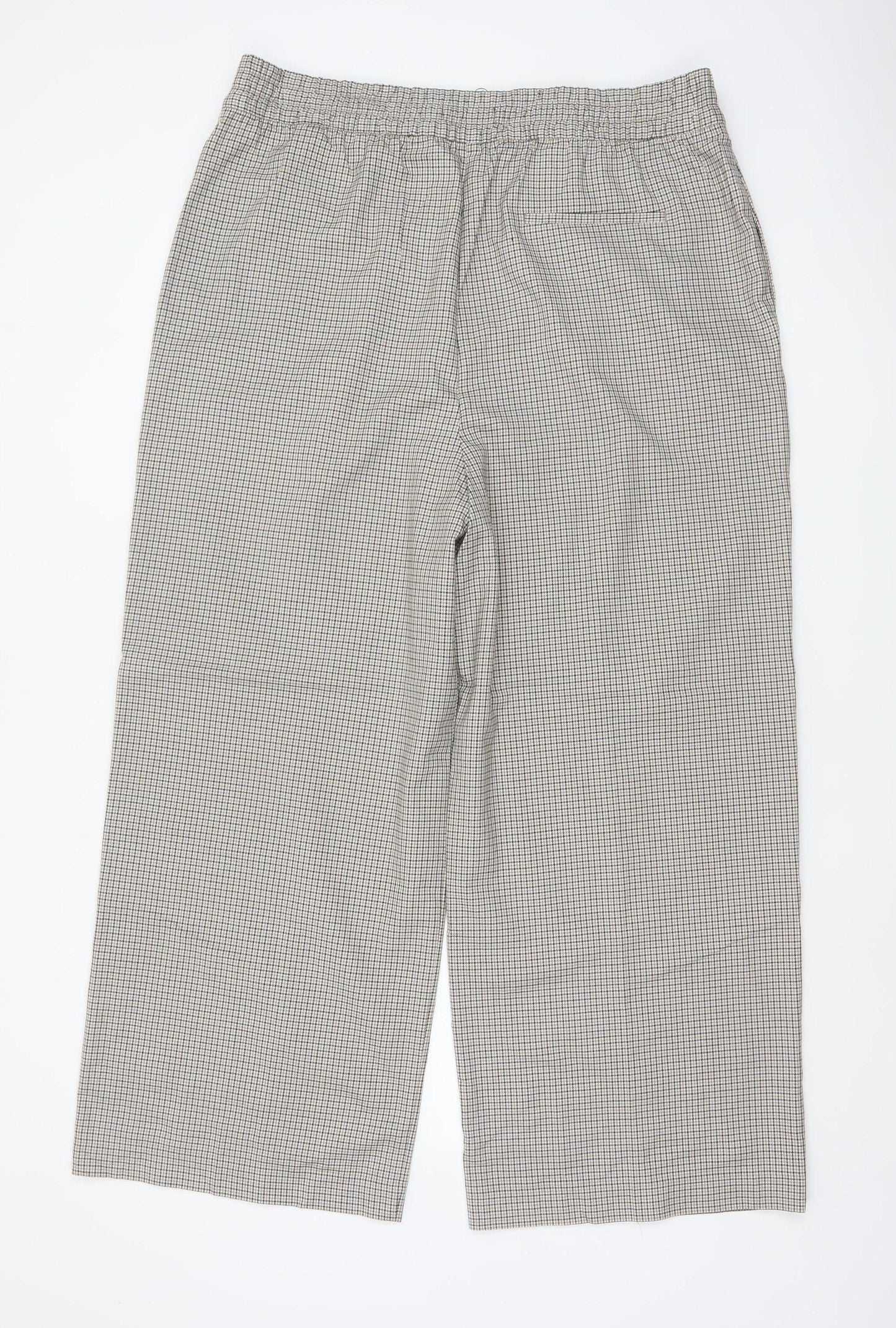 Marks and Spencer Women’s Beige Check Wide Leg High Rise Trousers UK 18 Short