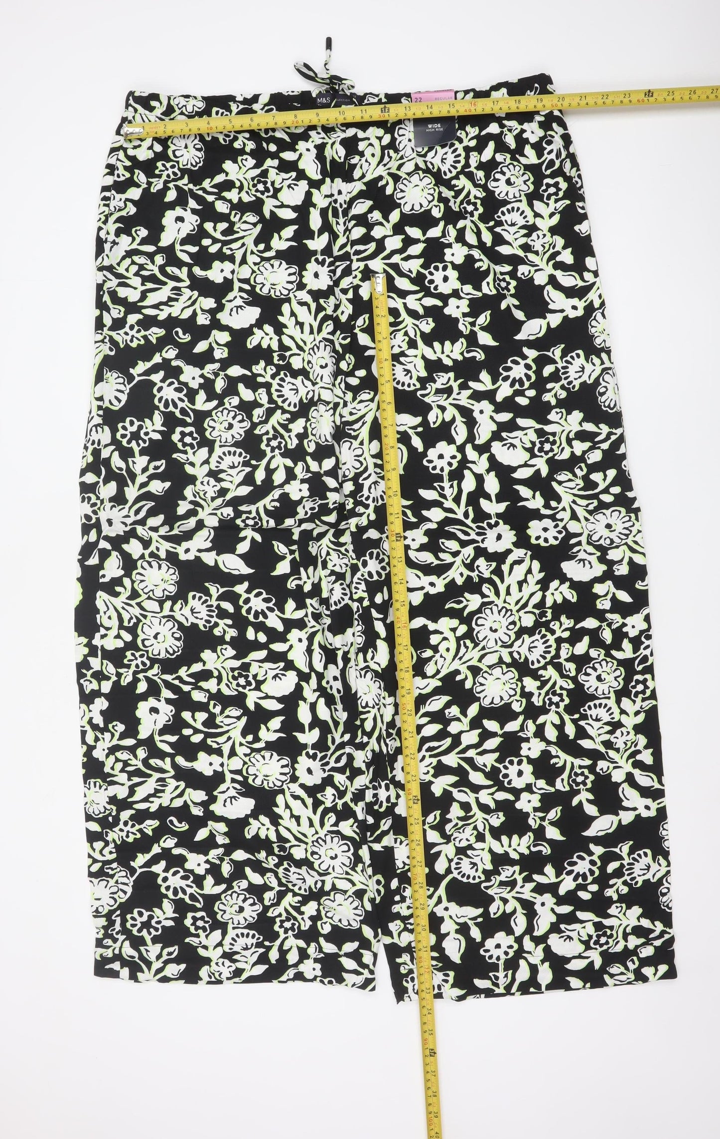 M&S Women’s Multicoloured Floral Wide Leg High Rise Trousers Size 22