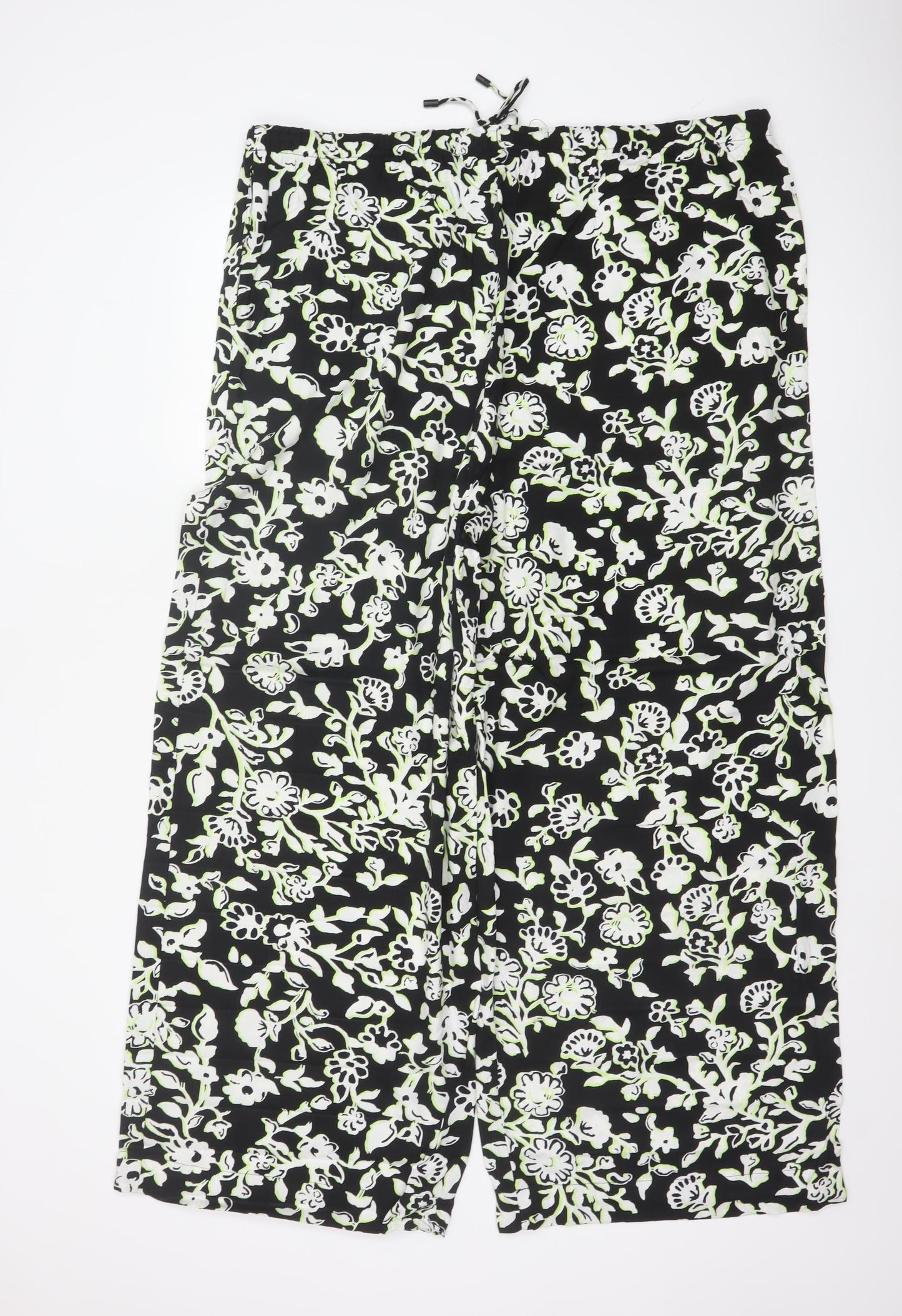 M&S Women’s Multicoloured Floral Wide Leg High Rise Trousers Size 22