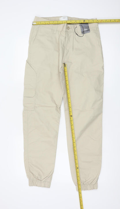 Marks and Spencer Men's Beige S Cargo Jogger Trousers Elastic Waist