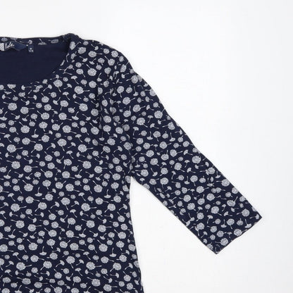Izle Women’s Blue Floral 3/4 Sleeve Jersey Blouse Top M 14-16