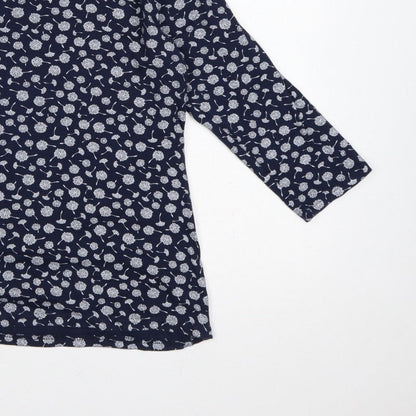Izle Women’s Blue Floral 3/4 Sleeve Jersey Blouse Top M 14-16