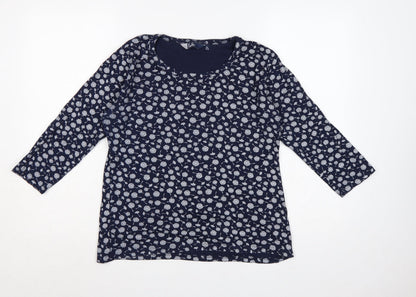 Izle Women’s Blue Floral 3/4 Sleeve Jersey Blouse Top M 14-16