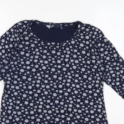 Izle Women’s Blue Floral 3/4 Sleeve Jersey Blouse Top M 14-16