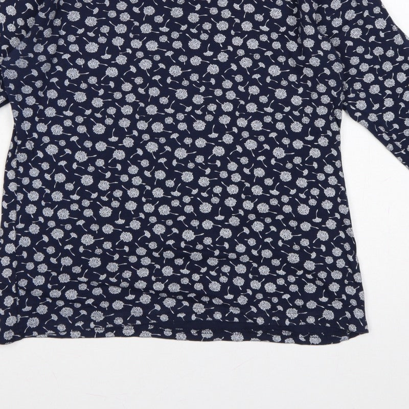 Izle Women’s Blue Floral 3/4 Sleeve Jersey Blouse Top M 14-16