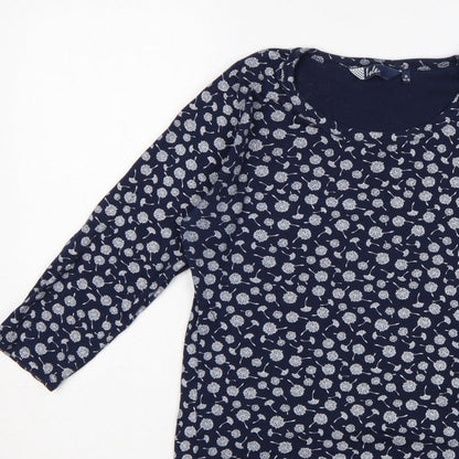 Izle Women’s Blue Floral 3/4 Sleeve Jersey Blouse Top M 14-16