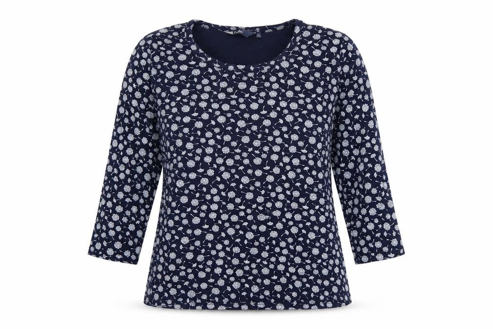 Izle Women’s Blue Floral 3/4 Sleeve Jersey Blouse Top M 14-16