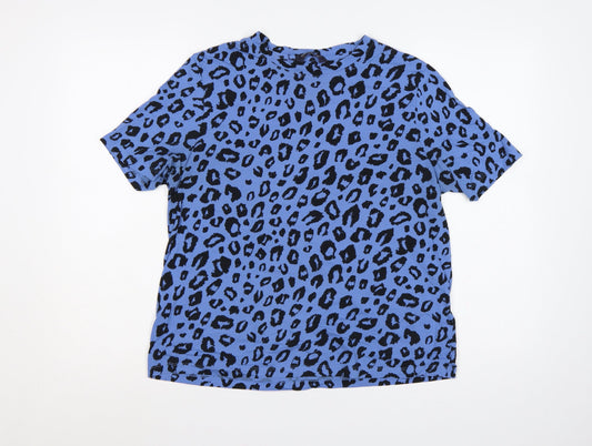 Marks and Spencer Women Blue Leopard Print Cotton T-Shirt UK 14