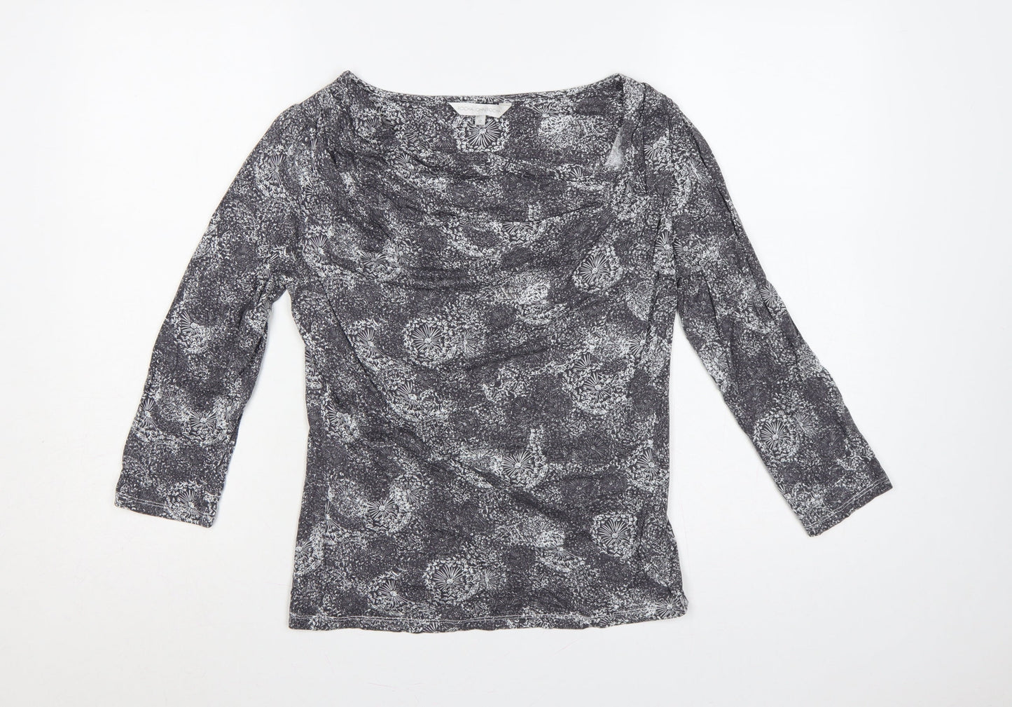 Rocha John Rocha Women Grey Floral Cowl Neck Jersey Blouse UK 12