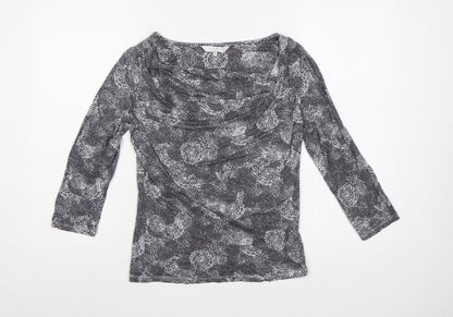 Rocha John Rocha Women Grey Floral Cowl Neck Jersey Blouse UK 12