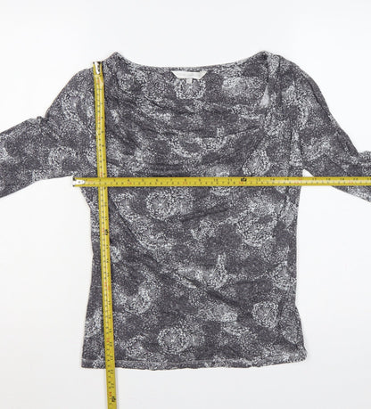 Rocha John Rocha Women Grey Floral Cowl Neck Jersey Blouse UK 12