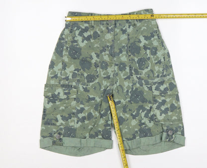 M&S Womens Green Camo Cargo Shorts UK 6 Cuffed Utility Pockets