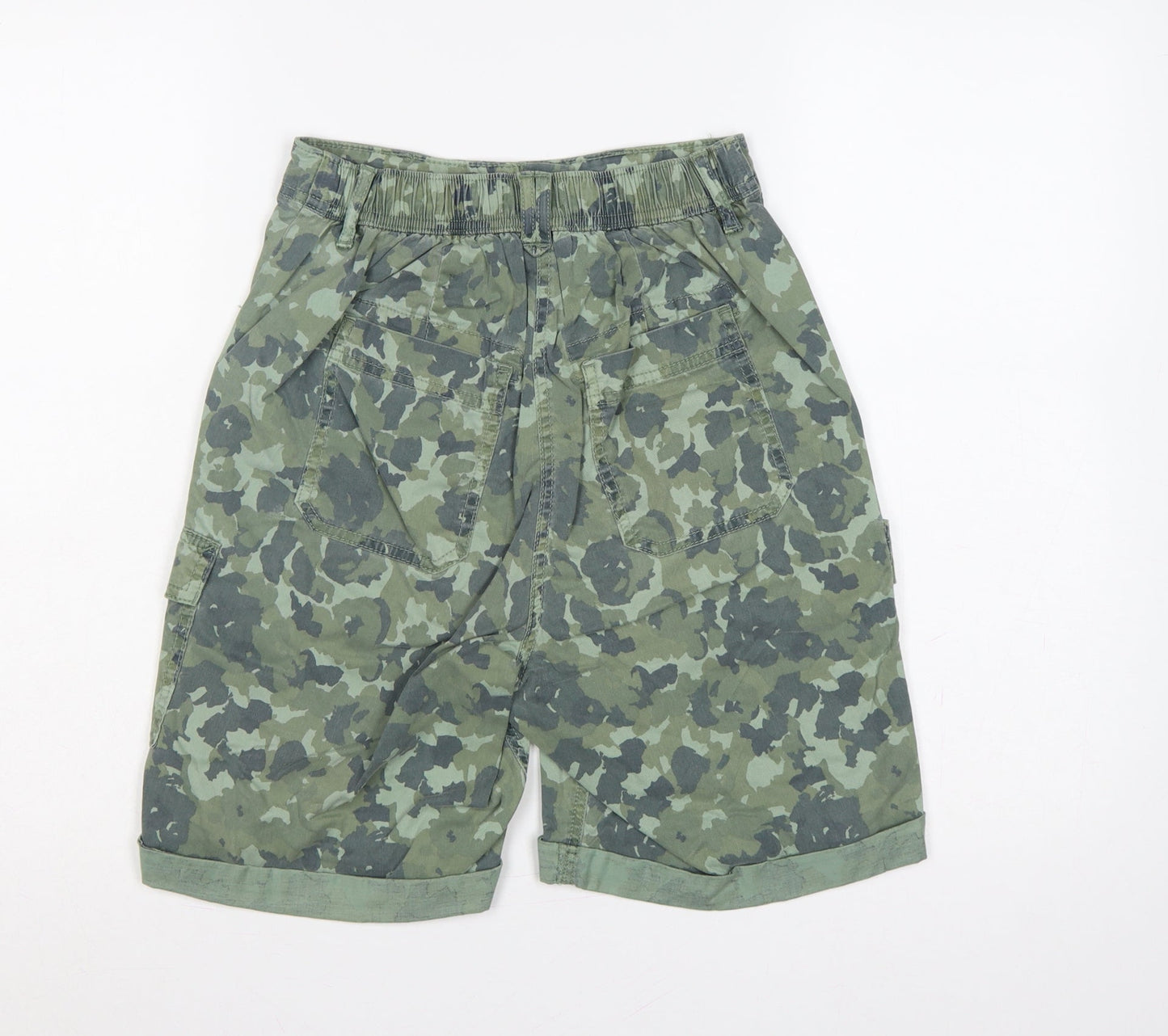 M&S Womens Green Camo Cargo Shorts UK 6 Cuffed Utility Pockets