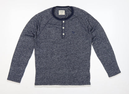 Abercrombie & Fitch Men’s Blue XS Long Sleeve Henley Logo T-Shirt