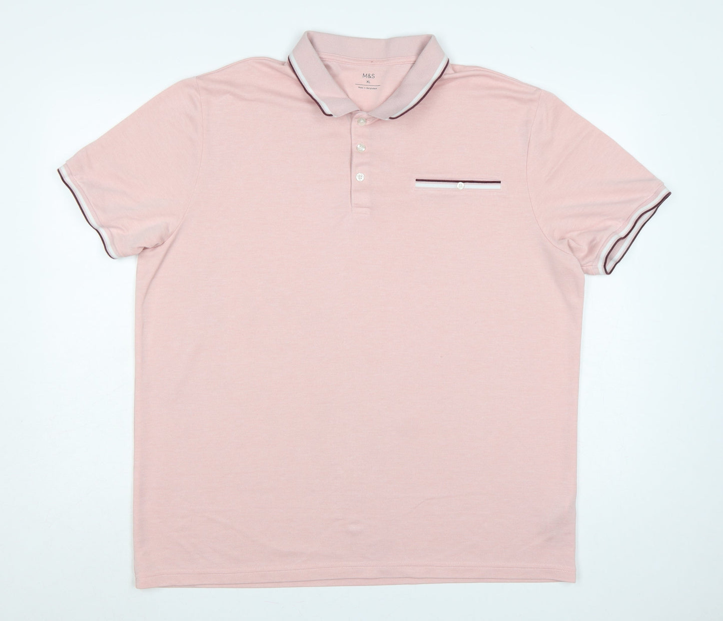 Marks & Spencer Men's Pink XL Modal Polo Shirt Contrast Trim