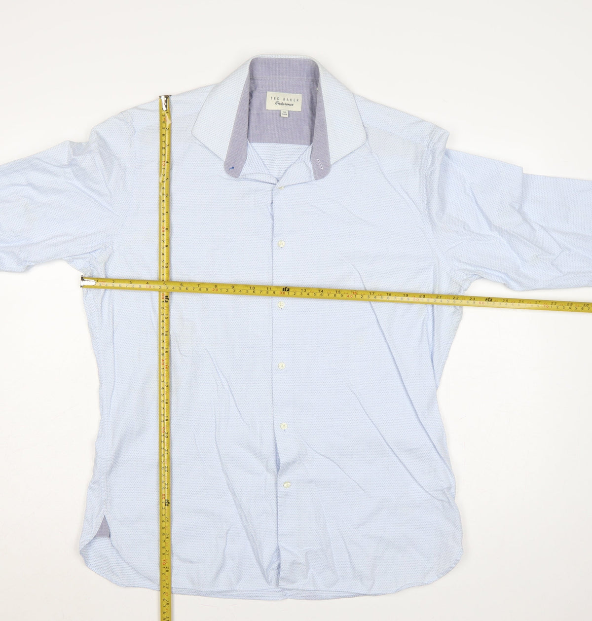 Ted Baker Men Blue 16.5 34/35 Cotton Spread Collar Button-Up Shirt