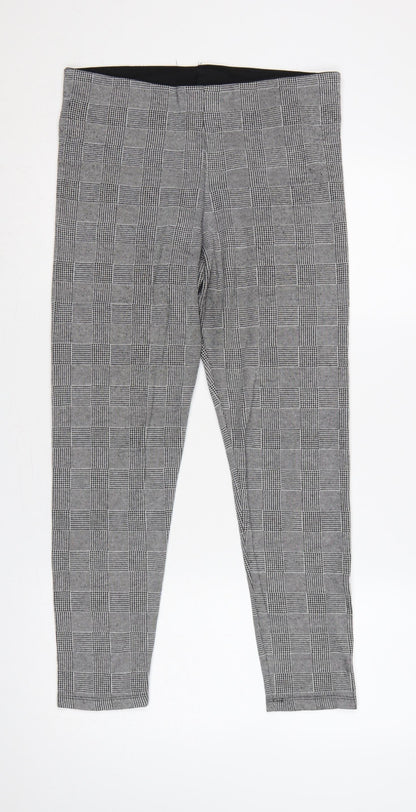 Zara Basic Women Grey Check Stretch Leggings UK 14 XL