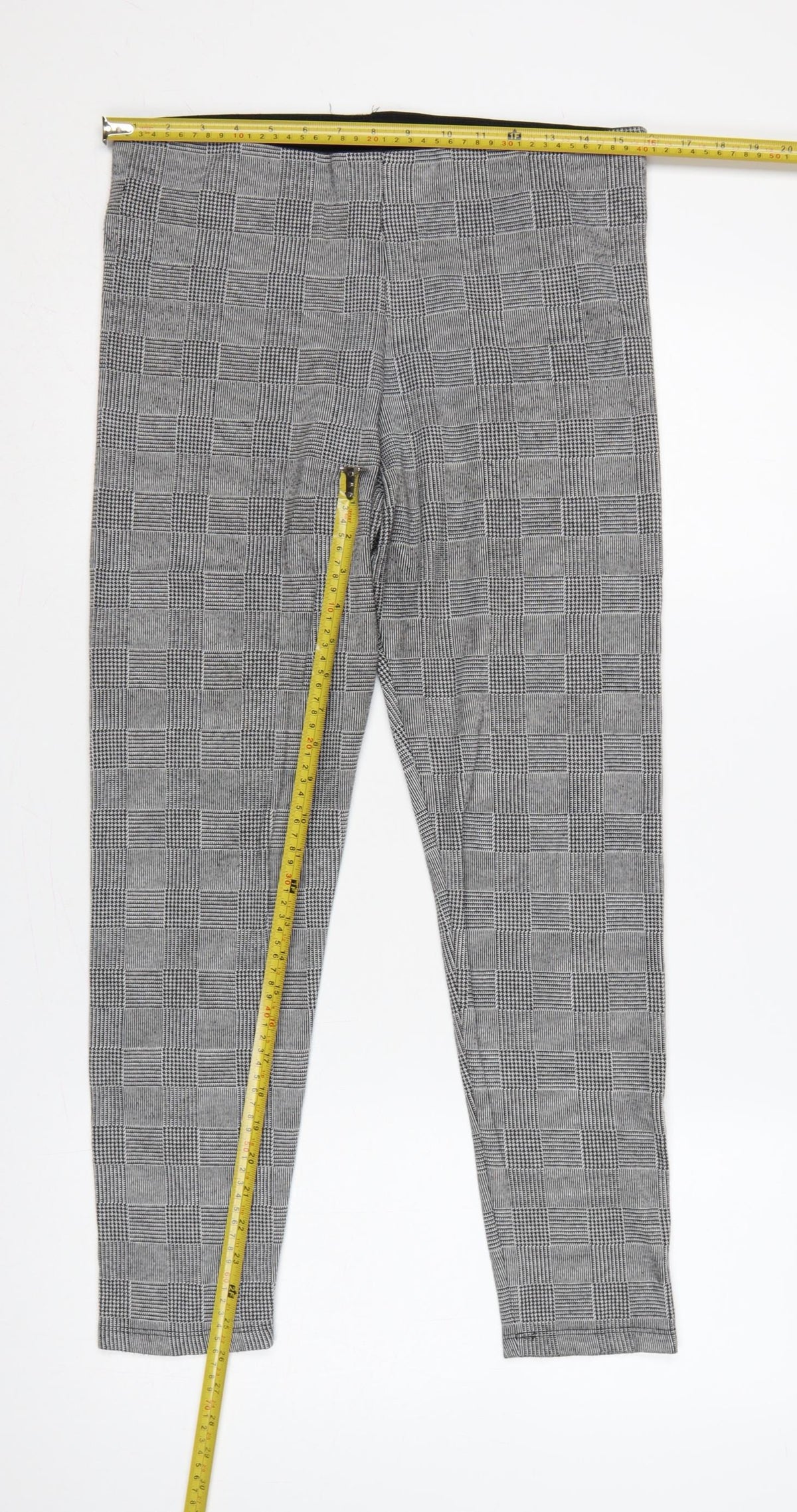 Zara Basic Women Grey Check Stretch Leggings UK 14 XL