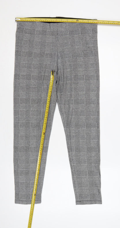 Zara Basic Women Grey Check Stretch Leggings UK 14 XL