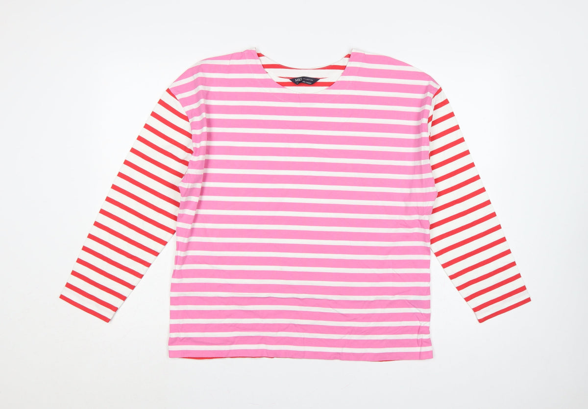 Marks and Spencer Women Multicoloured UK 14 Striped Long Sleeve T-Shirt