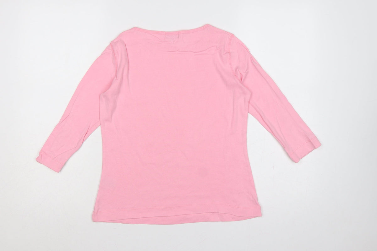 Naf Naf Women Pink L Basic Crew Neck Long Sleeve Jersey T-Shirt