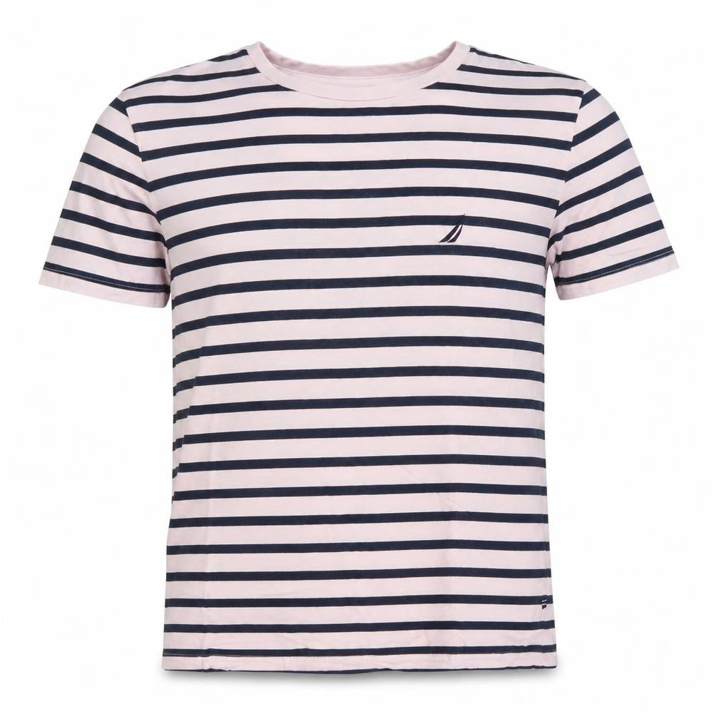 Nautica Men’s Pink Navy Striped Cotton Crew Neck T-Shirt M