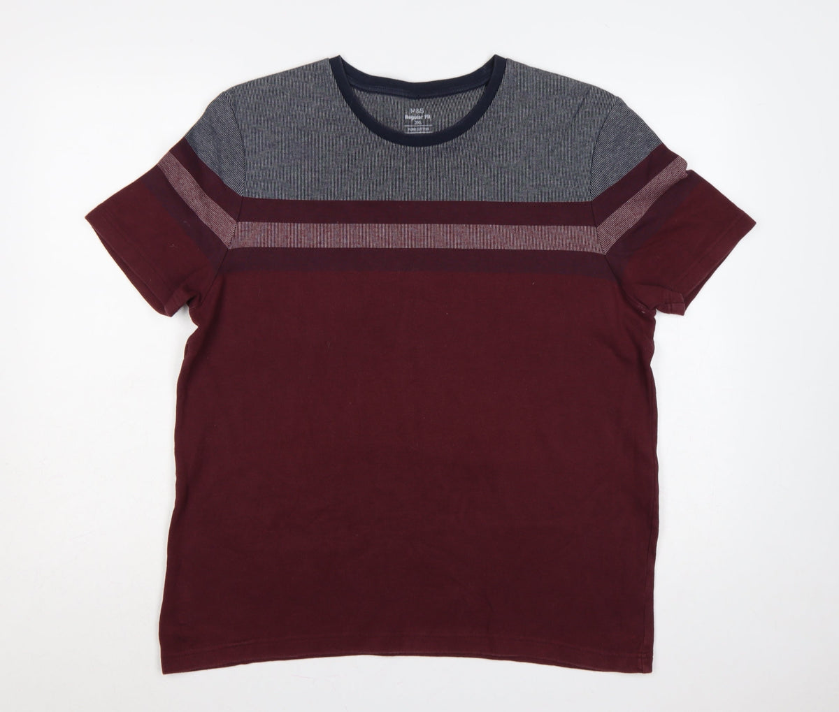 Marks & Spencer Men's Red 2XL Colourblock Stripe Crew Neck T-Shirt