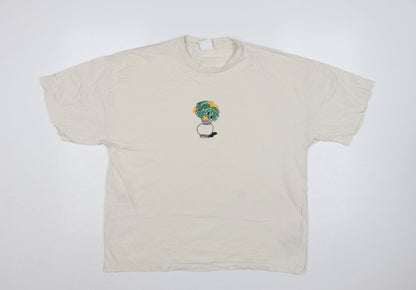 Selected Homme Men's Ivory L Graphic Plant Cotton Crew Neck T-Shirt