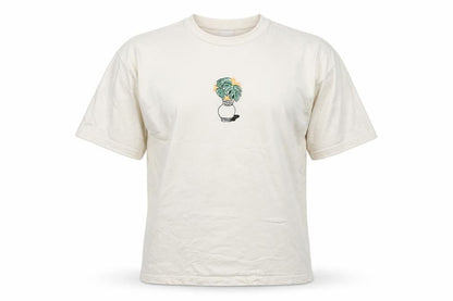 Selected Homme Men's Ivory L Graphic Plant Cotton Crew Neck T-Shirt