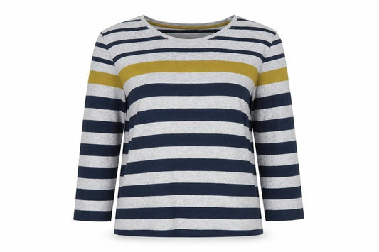 Viyella Women’s Blue Stripe Cotton Jersey Long Sleeve Basic T-Shirt L