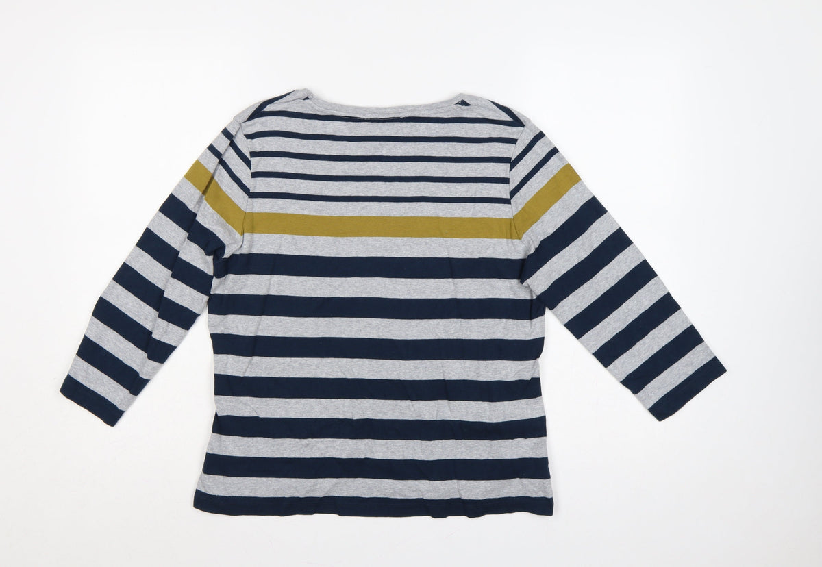 Viyella Women’s Blue Stripe Cotton Jersey Long Sleeve Basic T-Shirt L