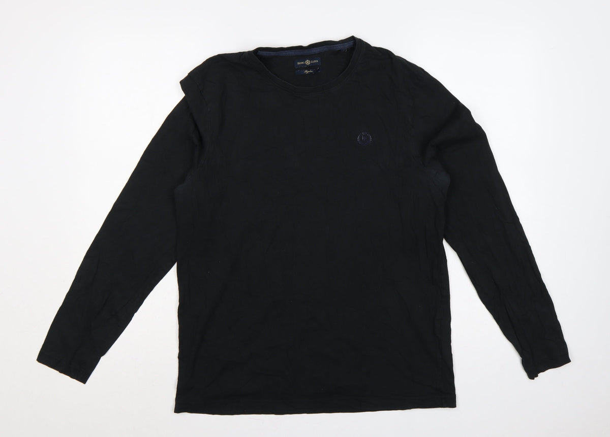 Henri Lloyd Men's Black L Regular Long Sleeve Crew Neck Logo T-Shirt