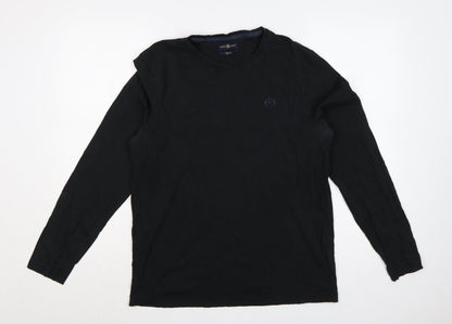 Henri Lloyd Men's Black L Regular Long Sleeve Crew Neck Logo T-Shirt
