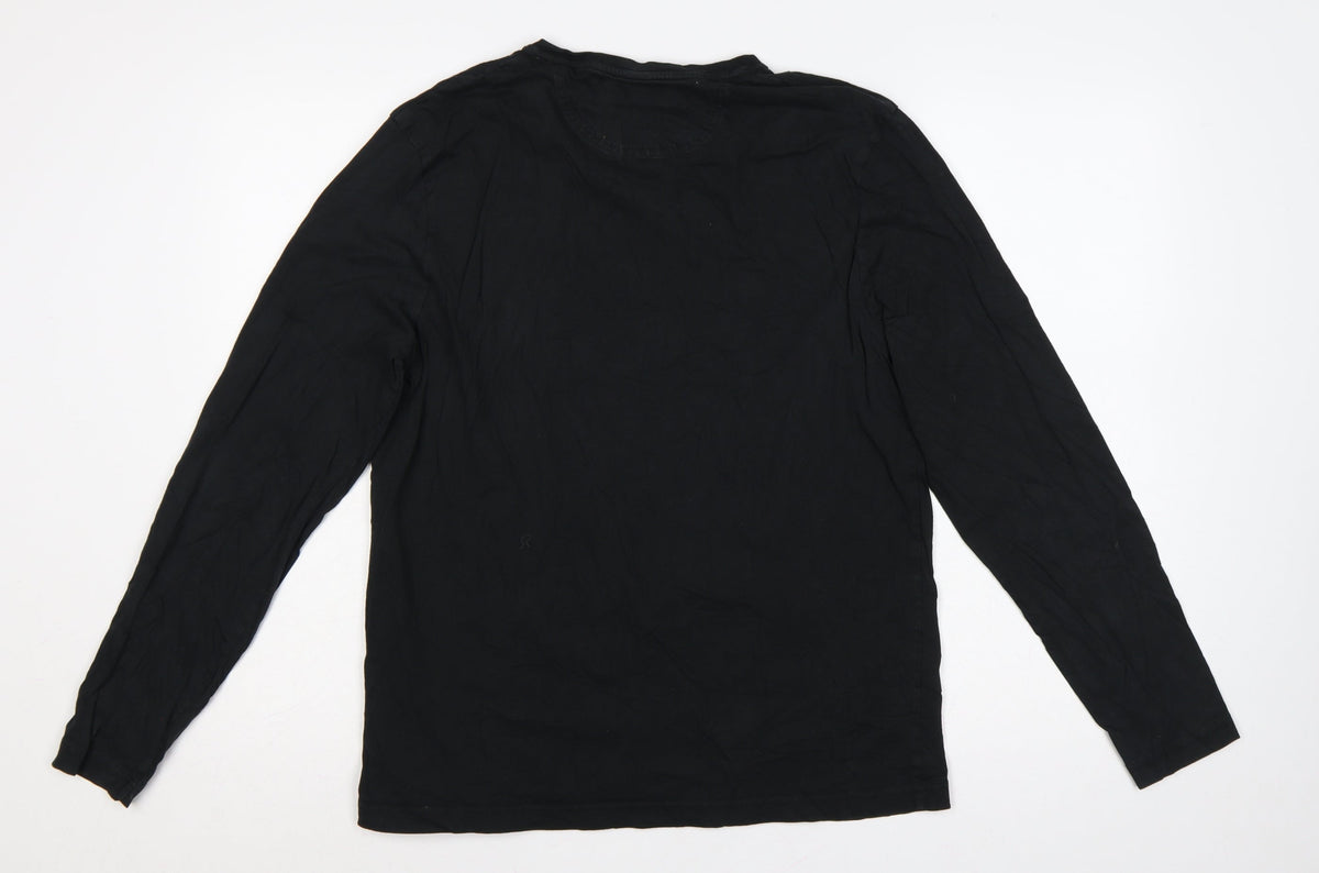 Henri Lloyd Men's Black L Regular Long Sleeve Crew Neck Logo T-Shirt