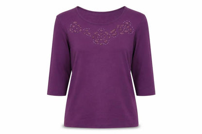 Marks and Spencer Women Purple UK 14 Embellished 3/4 Bell Sleeve Top