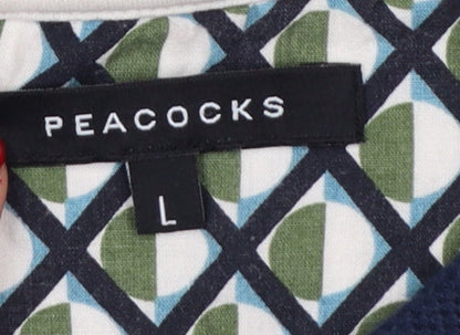 Peacocks Men’s Multicoloured Geometric Cotton Polo Shirt L Short Sleeve