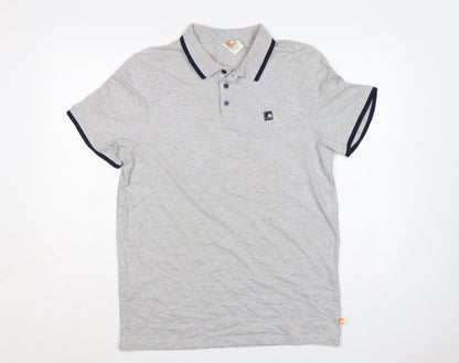SoulCal & Co Men’s Grey L Cotton Logo Trim Short Sleeve Polo Shirt
