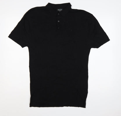 Additional front view of boohooMAN Men’s Black XL Rib Knit Short Sleeve Polo Shirt