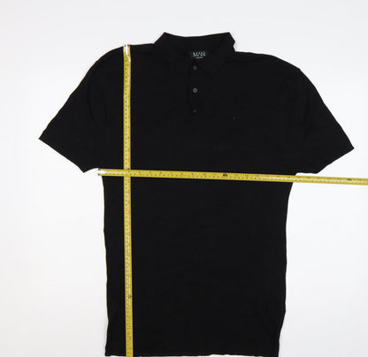 Back view of boohooMAN Men’s Black XL Rib Knit Short Sleeve Polo Shirt