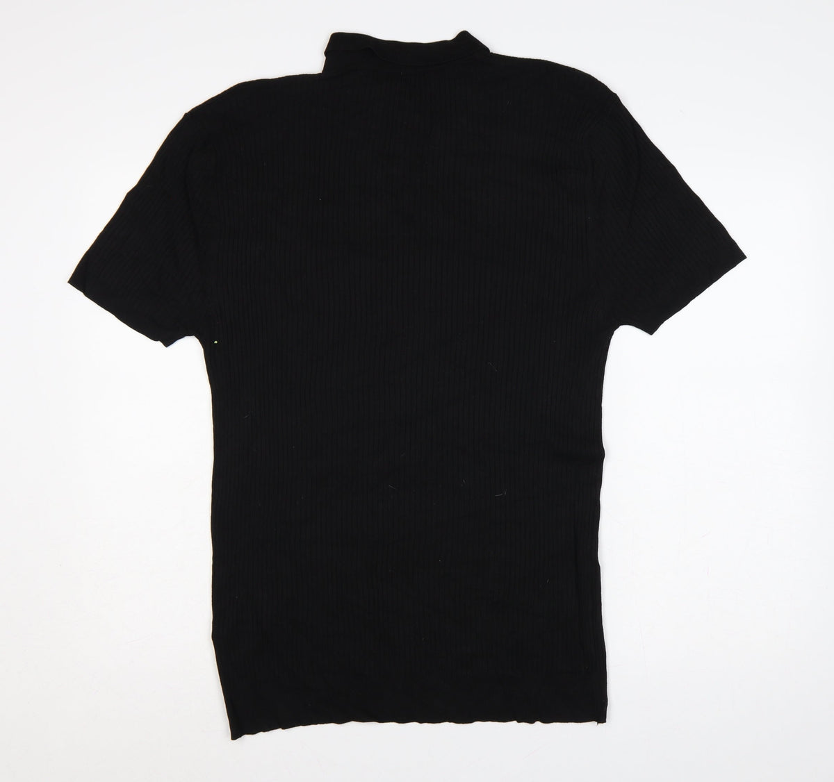 Close-up detail of boohooMAN Men’s Black XL Rib Knit Short Sleeve Polo Shirt