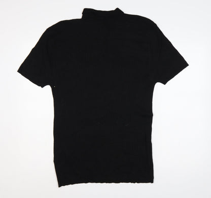Close-up detail of boohooMAN Men’s Black XL Rib Knit Short Sleeve Polo Shirt
