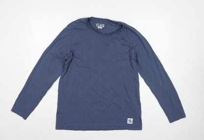 Fluid Men’s Blue Large Long Sleeve Crew Neck Cotton T-Shirt