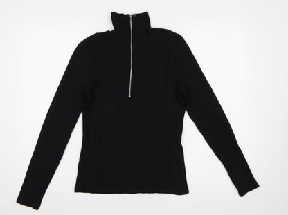 River Island Women Black UK 14 Ribbed Jersey High Neck Zip Top