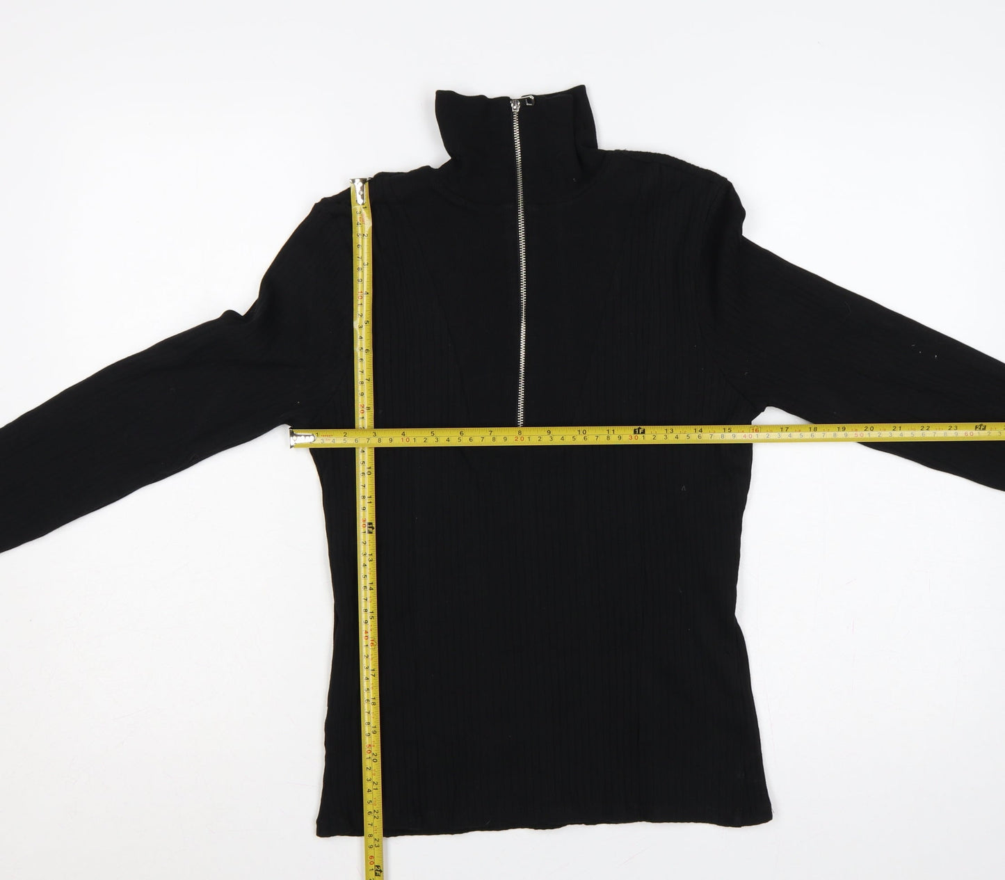 River Island Women Black UK 14 Ribbed Jersey High Neck Zip Top
