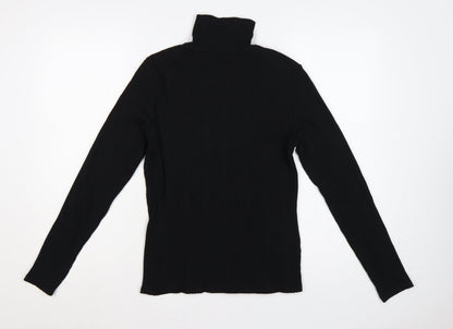 River Island Women Black UK 14 Ribbed Jersey High Neck Zip Top